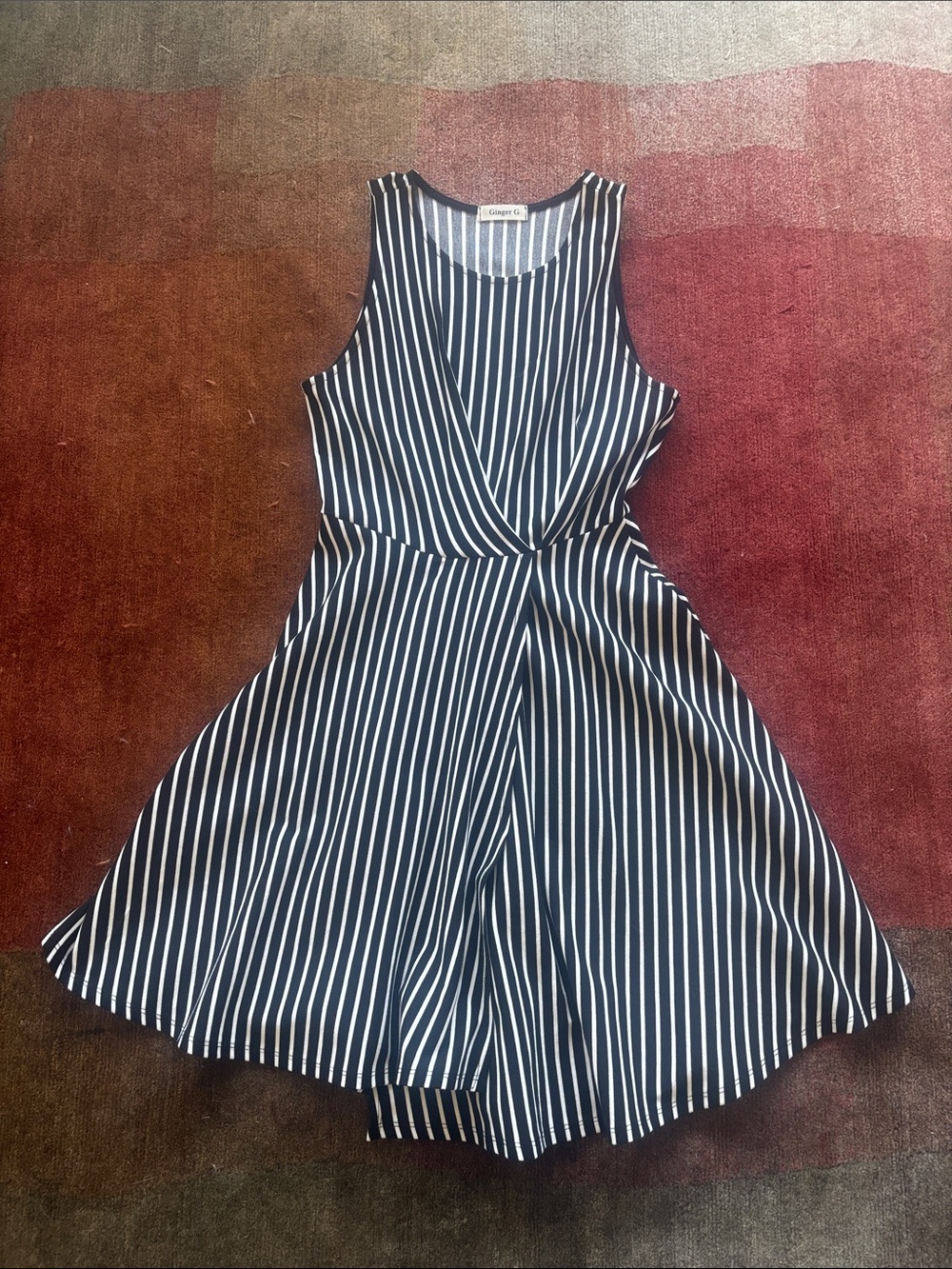 New - Ginger G Black and White Striped Sleeveless Fit & Flare Mini Dress - Sz S